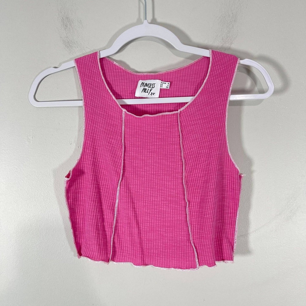 Princess Polly Christa Tank Top Wms 4 Pink Ribbed Knit Crop Bubblegum Barbiecore
